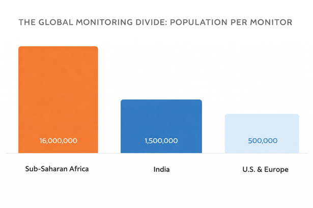 Chart showing inequality in population per air quality monitor